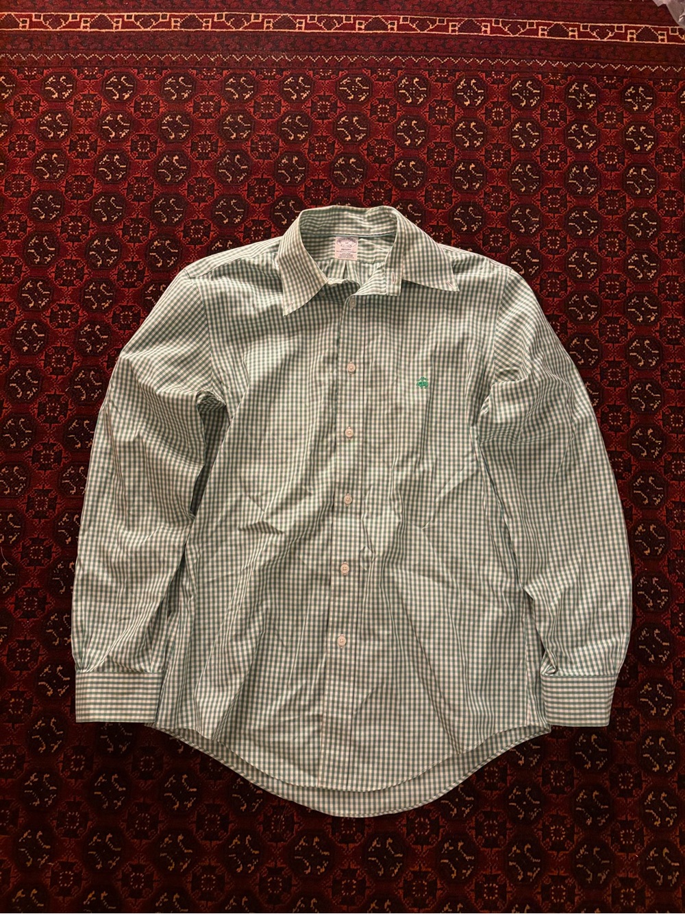Brooks Brothers Green & White Gingham Dress Shirt
